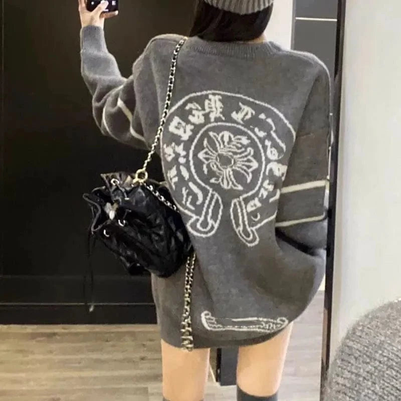 2024 Spring and autumn high-quality best-selling fashion women's crew-neck long-sleeved loose letter print knit pullover sweater