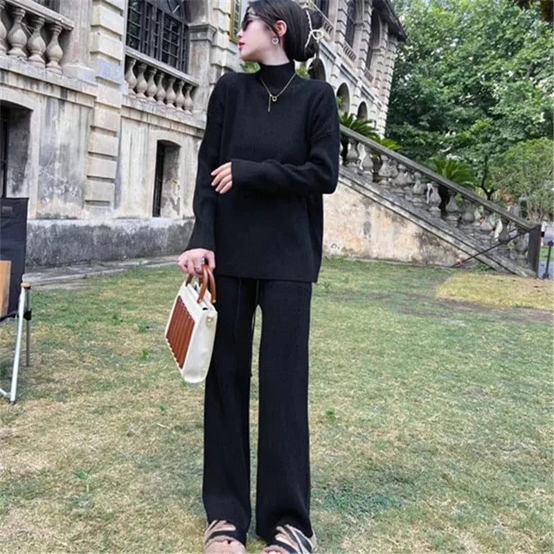 2024 Spring and autumn new arrival of high-quality fashion women's turtleneck long sleeve solid color knitted sweater dress set