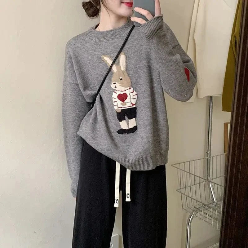 2024 Spring and autumn new arrivals best-selling girls loose crew neck long sleeve fashion women's cartoon printed sweater