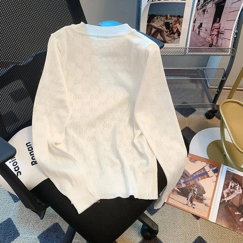 2024 spring and autumn new crew-neck pullover sweater women loose luxury brand designer sweater hollow-out sweater top