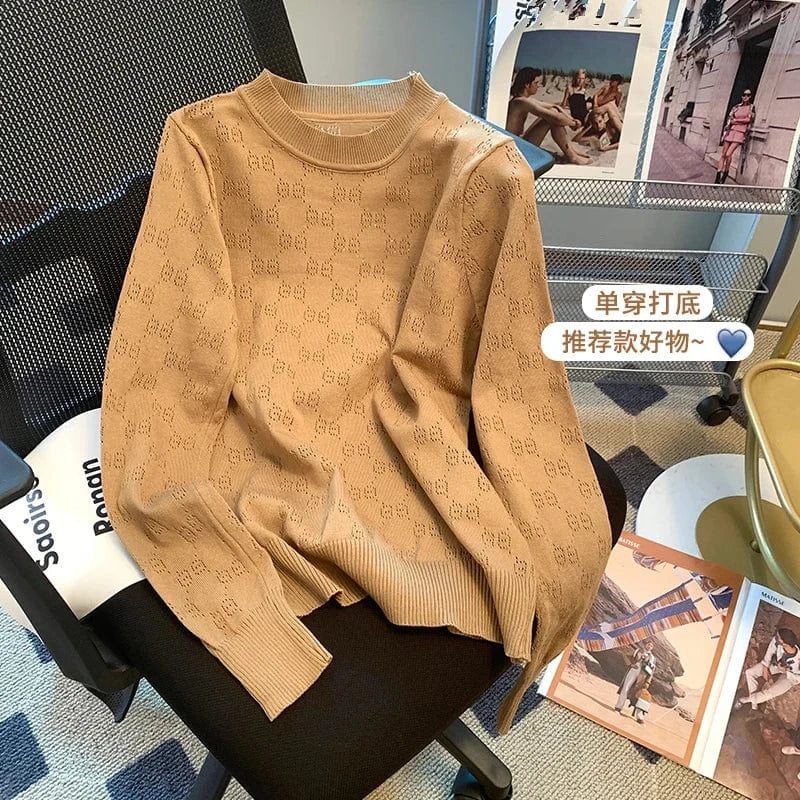 2024 spring and autumn new crew-neck pullover sweater women loose luxury brand designer sweater hollow-out sweater top