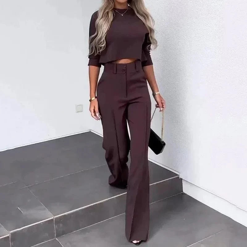 2024 Spring and Autumn New Fashion Casual Solid Color Long sleeved Set Women's Tops+Pants Two Piece Set