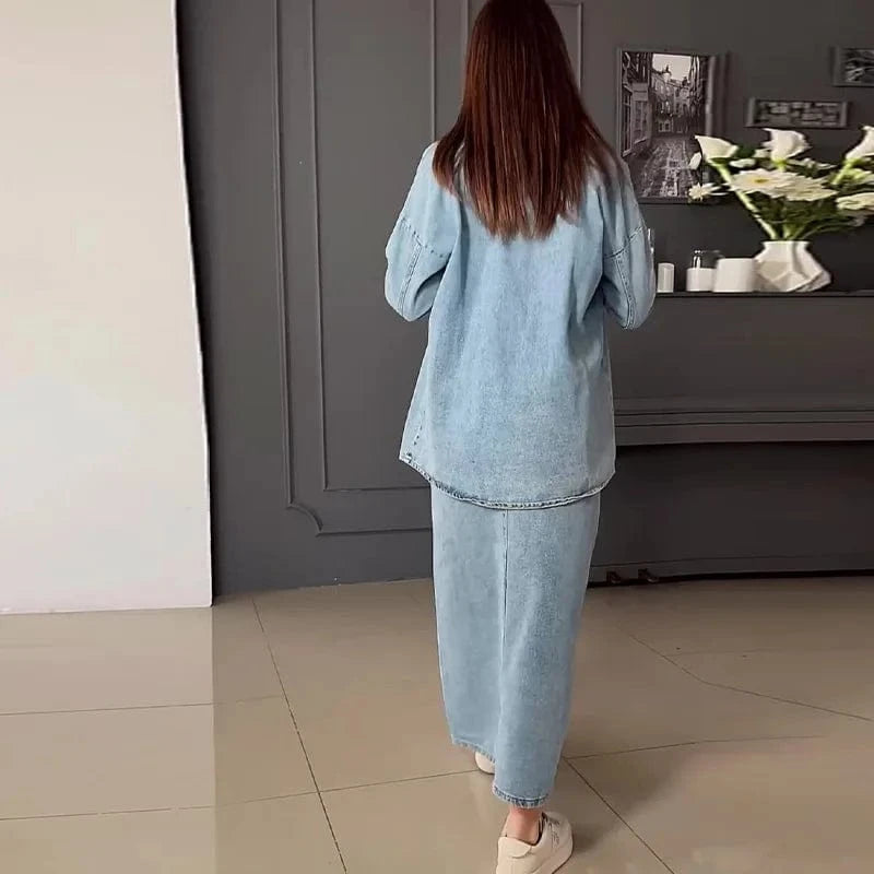 2024 Spring and Autumn New Fashion Old Washed Casual Denim Dress Suit Women's Fashion Casual set