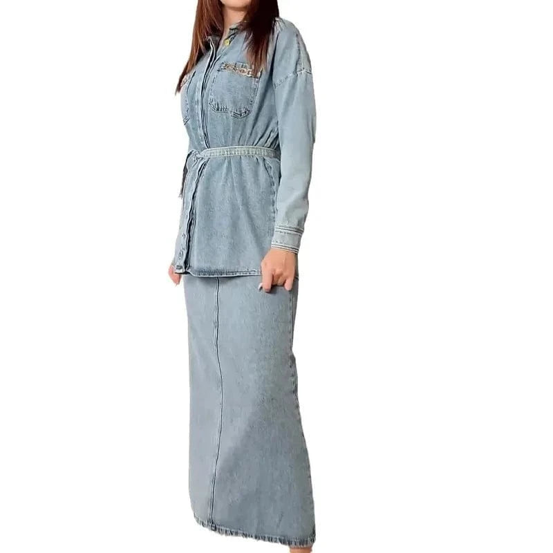 2024 Spring and Autumn New Fashion Old Washed Casual Denim Dress Suit Women's Fashion Casual set