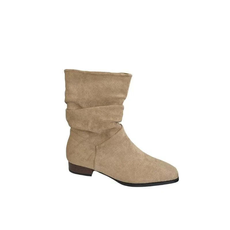 2024 Spring and Autumn New Retro Square Toe Mid-well Boots Women's Solid Color All-match Comfortable Fashion Boots Women