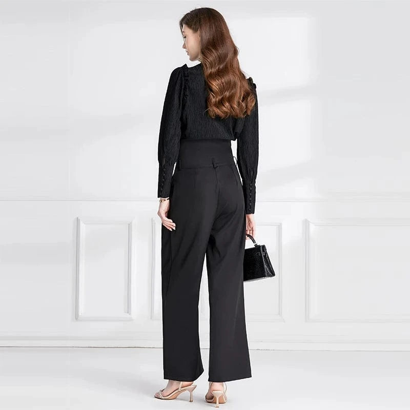 2024 Spring and Autumn Temperament Workplace Black High Waist Set XY2010088