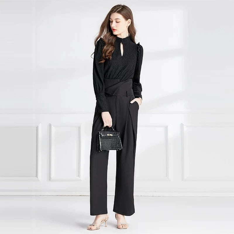 2024 Spring and Autumn Temperament Workplace Black High Waist Set XY2010088