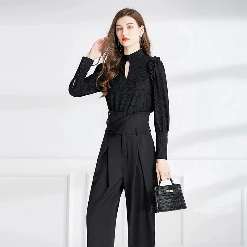 2024 Spring and Autumn Temperament Workplace Black High Waist Set XY2010088