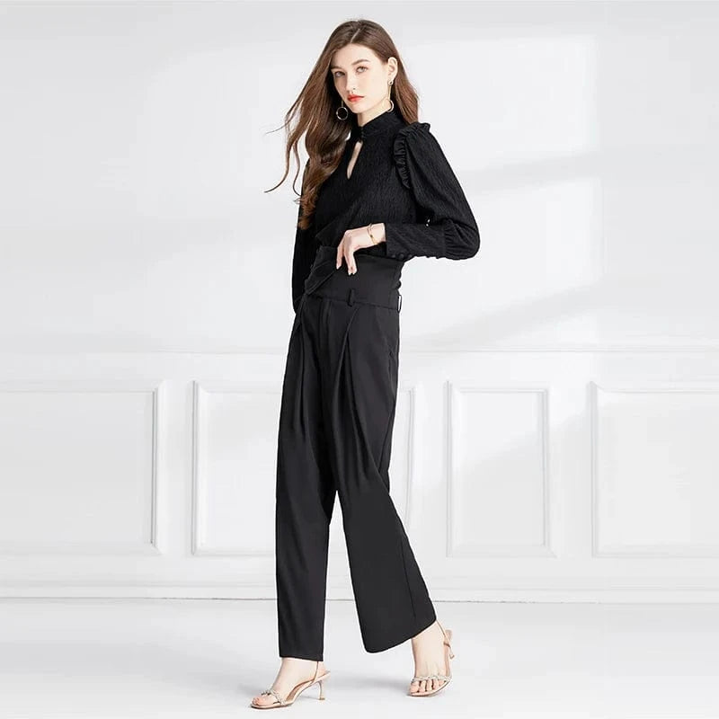 2024 Spring and Autumn Temperament Workplace Black High Waist Set XY2010088