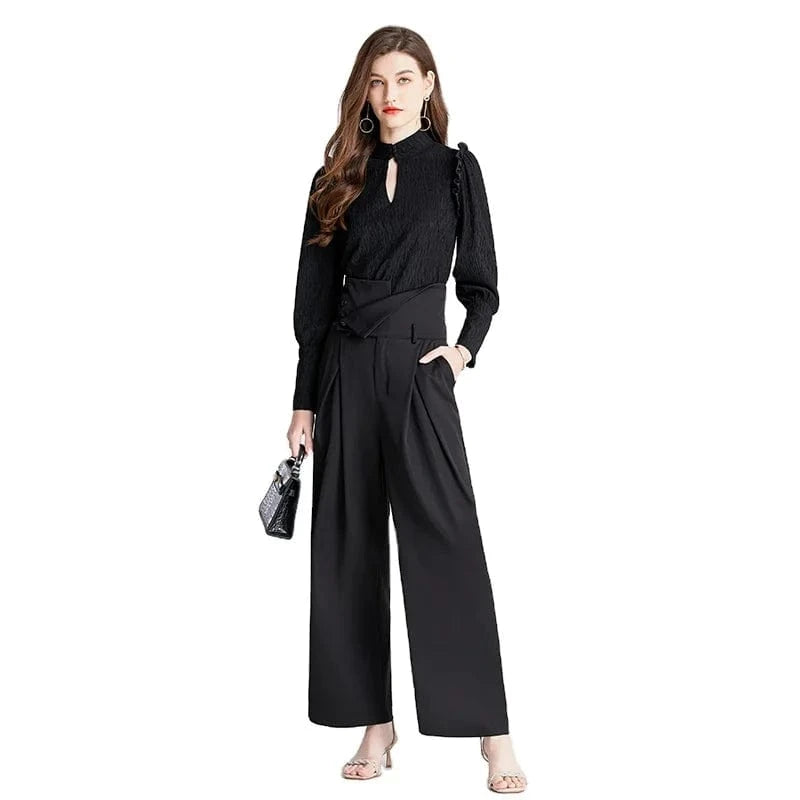 2024 Spring and Autumn Temperament Workplace Black High Waist Set XY2010088