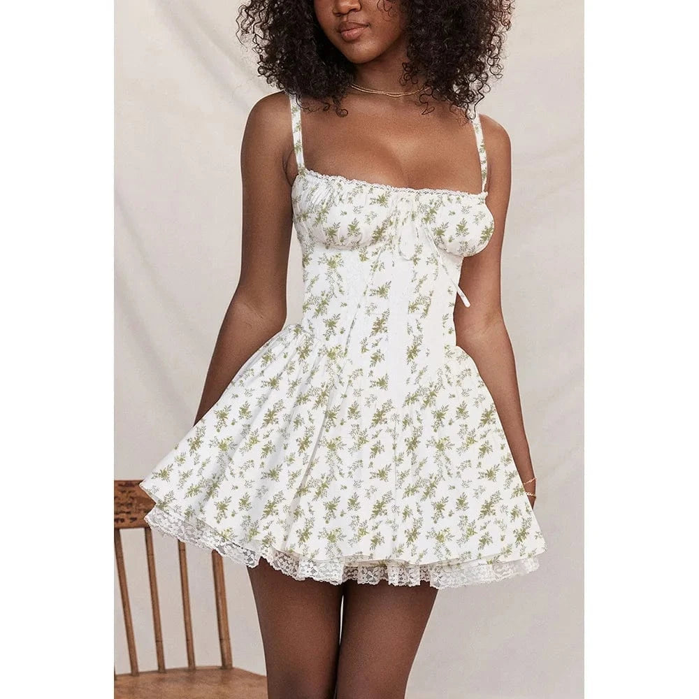 2024 Spring and Summer New Sweet and Spicy Style  Sexy Women's Lace Stitching Waist Sling Dress for Women dress