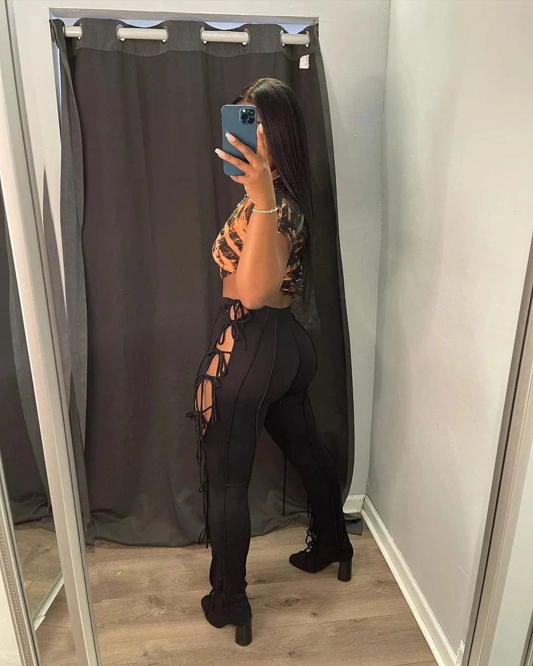 2024 Spring and summer new women's hollow high elastic waist black pencil pants