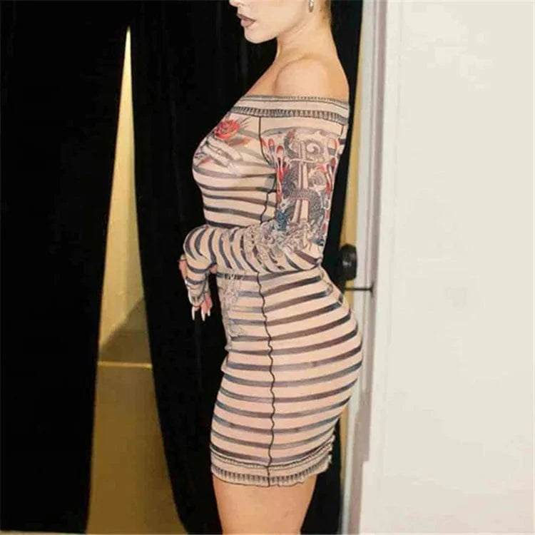 2024 Spring Autumn Long Sleeve Party Club Streetwear Mesh Sheer Bodycon Mini Dress