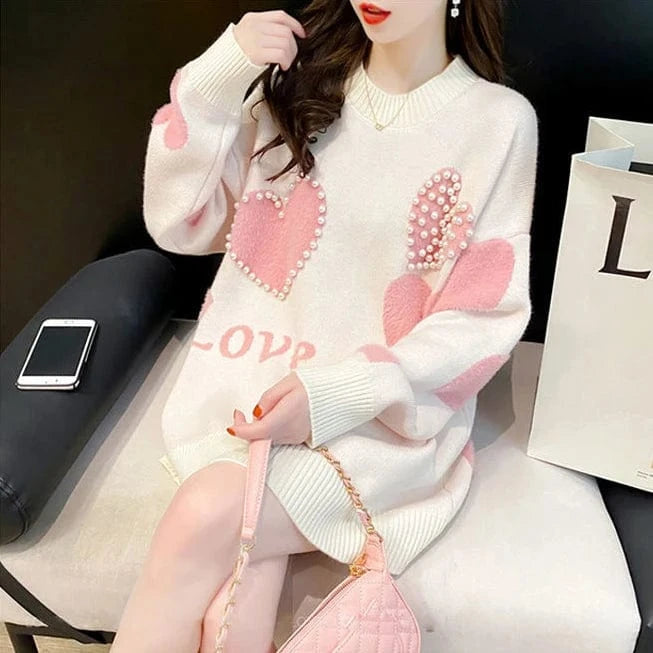 2024 Spring Autumn New Arrival fashion women  loose  young ladies lazy style Pearl sweater