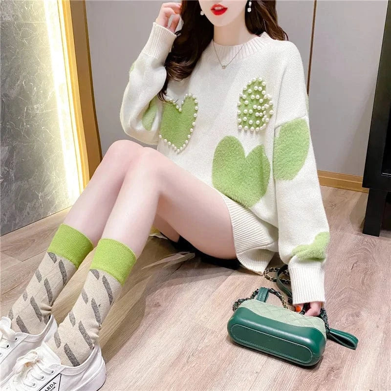 2024 Spring Autumn New Arrival fashion women  loose  young ladies lazy style Pearl sweater