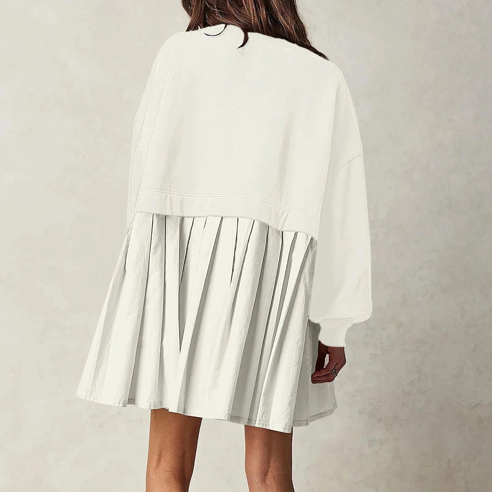 2024 spring autumn o neck design ribbed short length skirt women's dress solid color long sleeve patchwork loose dress