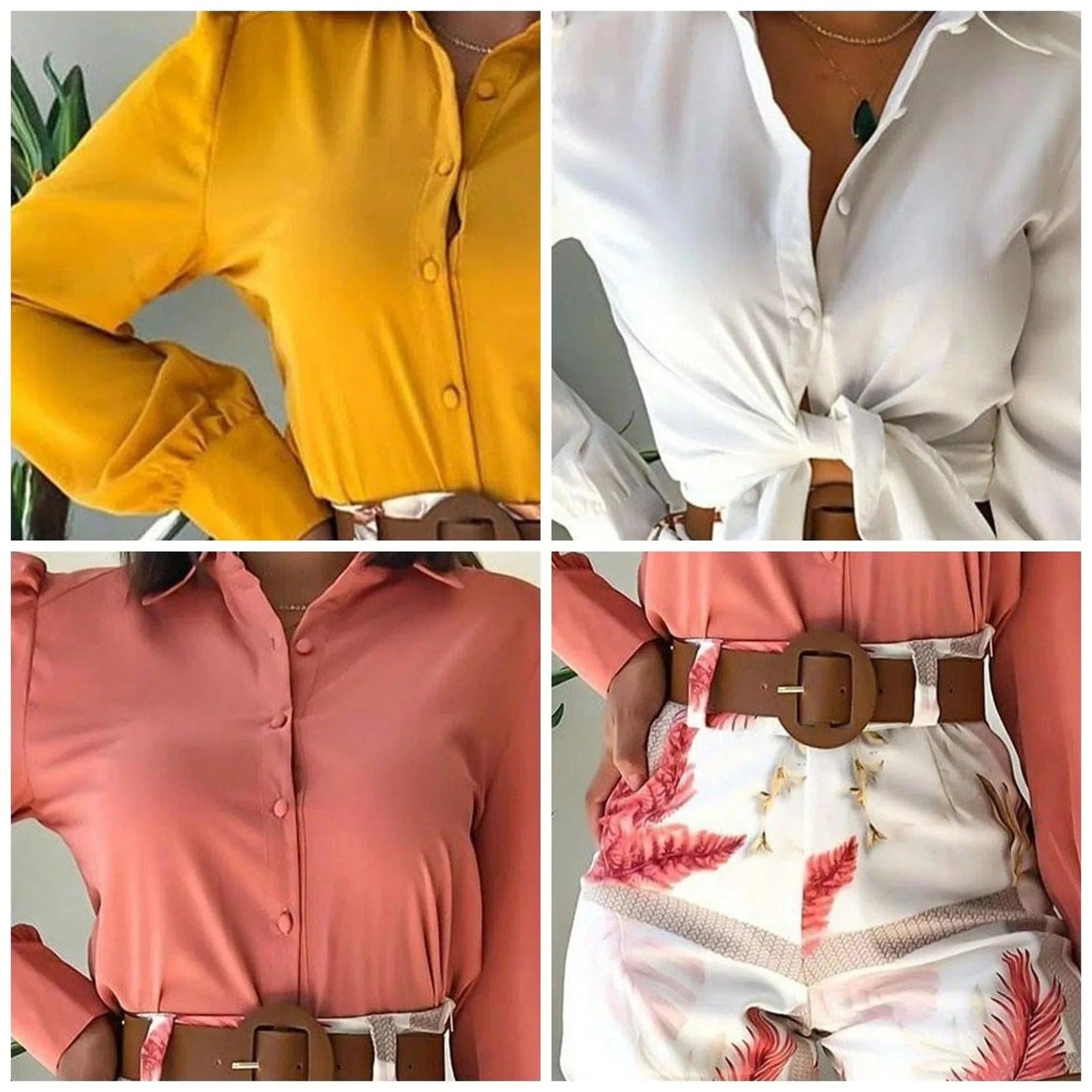 2024 Spring Fashion Leisure Suit Solid Color Long Sleeve Lapel Shirt Printed Shorts belt 3-piece Set Women Suit three Piece Set