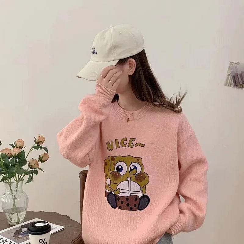 2024 spring hot sales crew-neck long-sleeved printed fashion women's pullover sweater