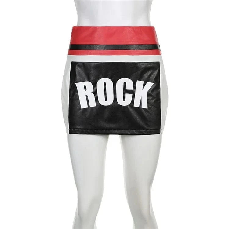 2024 Spring Letter Two Piece Women Skirts Outfits Long Sleeve Knitted Cropped Tops and PU Faux Leather Mini Skirt Matching Sets