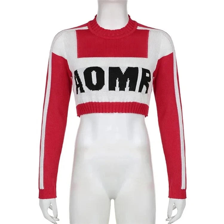 2024 Spring Letter Two Piece Women Skirts Outfits Long Sleeve Knitted Cropped Tops and PU Faux Leather Mini Skirt Matching Sets