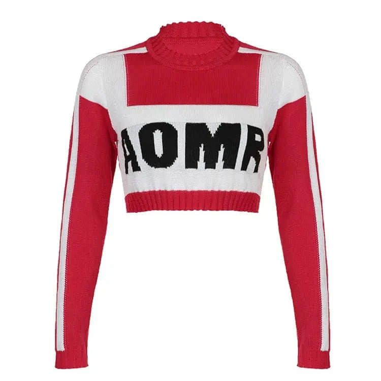 2024 Spring Letter Two Piece Women Skirts Outfits Long Sleeve Knitted Cropped Tops and PU Faux Leather Mini Skirt Matching Sets