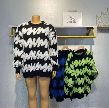 2024 Spring Long Sleeve O-neck Women Casual Sweater Top Fashion Color Collision Girl Streetwear Top