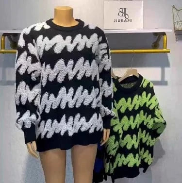 2024 Spring Long Sleeve O-neck Women Casual Sweater Top Fashion Color Collision Girl Streetwear Top