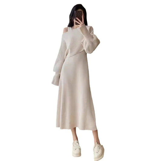 2024 Spring new arrival fashion lady V neck sleeveless long dress and U neck long sleeve oversize sweater twin set
