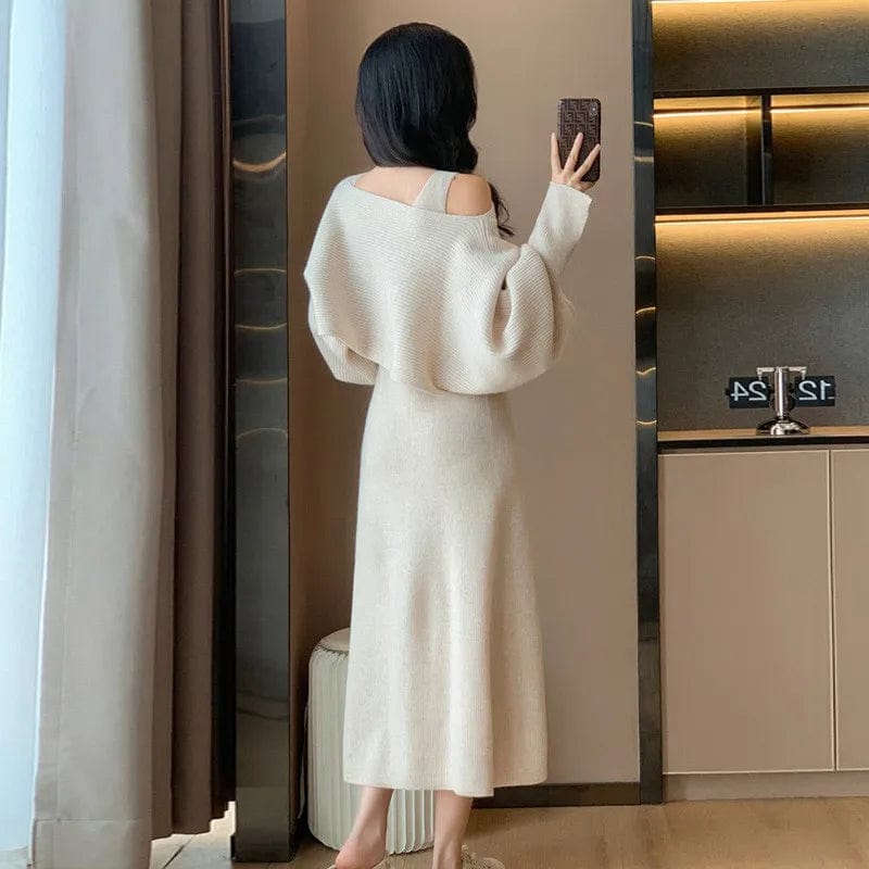 2024 Spring new arrival fashion lady V neck sleeveless long dress and U neck long sleeve oversize sweater twin set