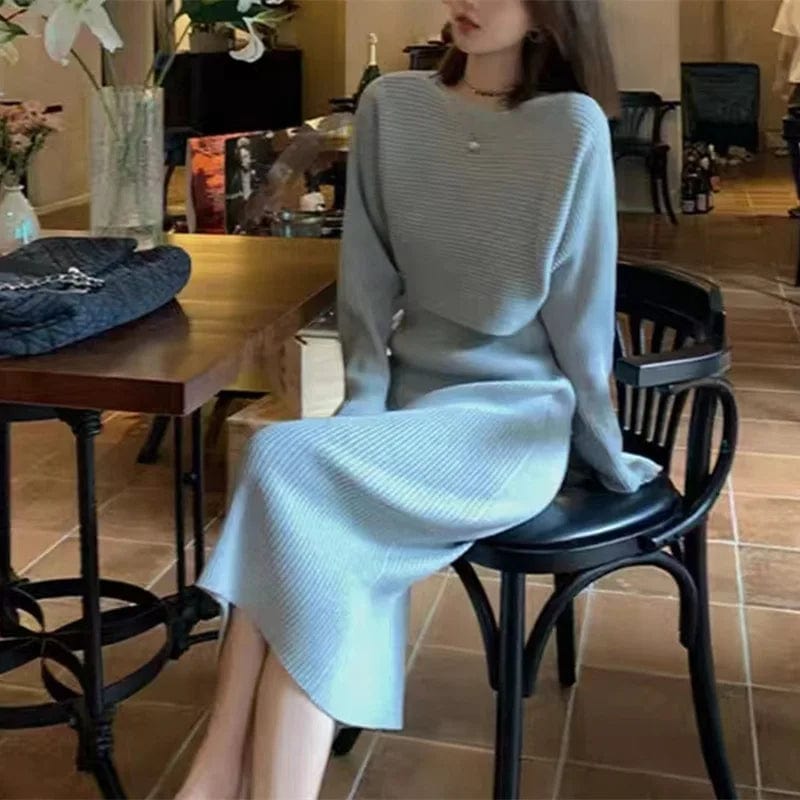 2024 Spring new arrival fashion lady V neck sleeveless long dress and U neck long sleeve oversize sweater twin set