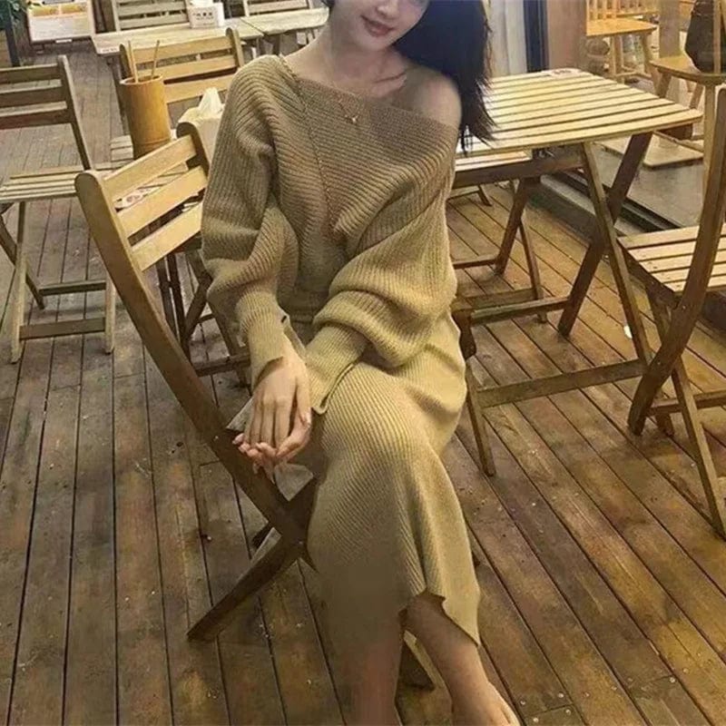 2024 Spring new arrival fashion lady V neck sleeveless long dress and U neck long sleeve oversize sweater twin set