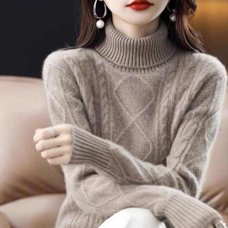 2024 Spring new arrival Ladies turtleneck long sleeve comfortable cable knit women sweater pullover