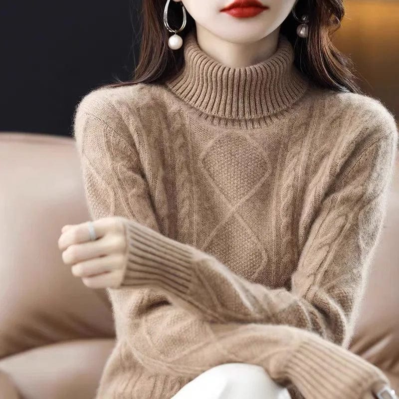 2024 Spring new arrival Ladies turtleneck long sleeve comfortable cable knit women sweater pullover