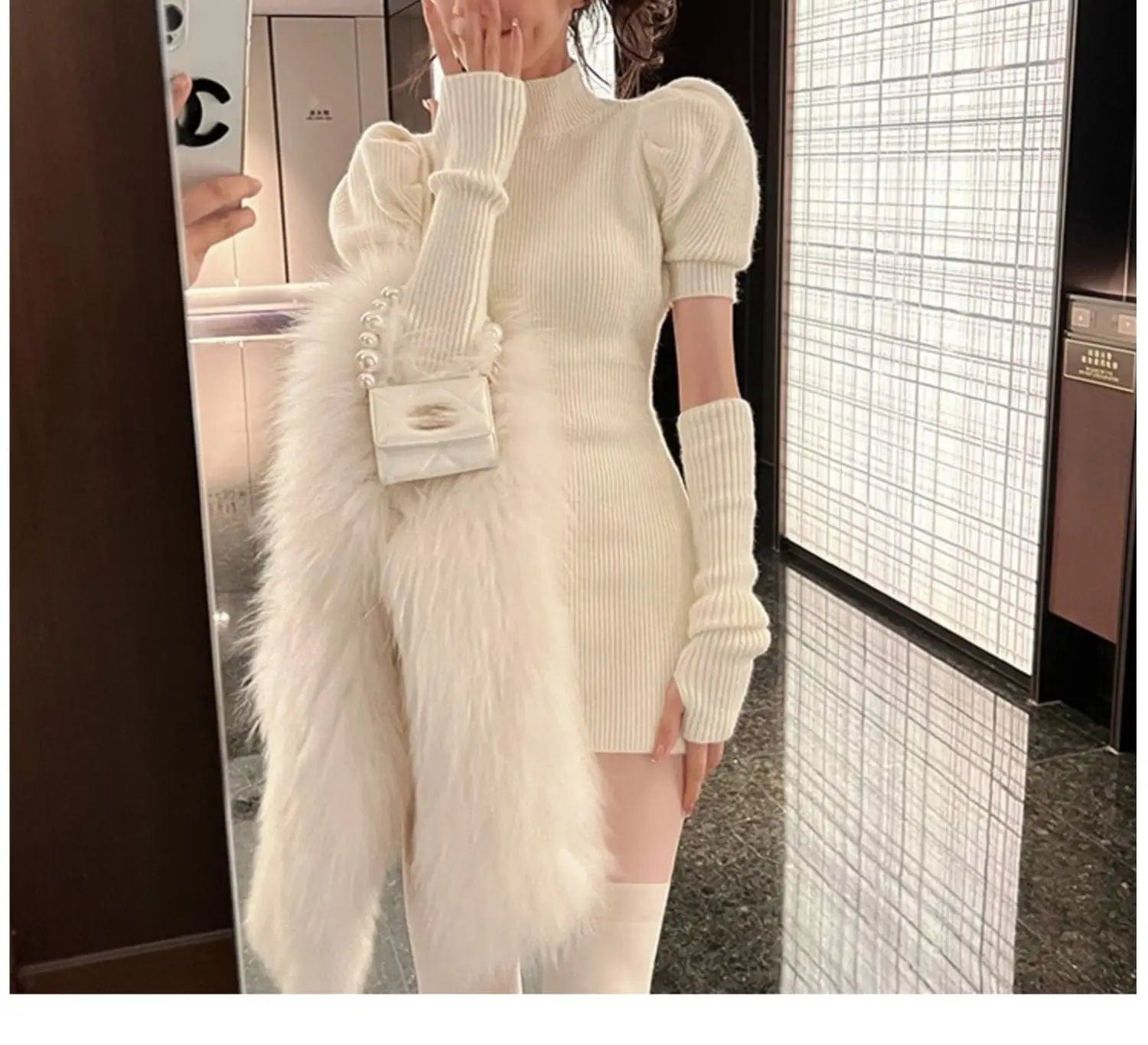 2024 spring new arrival office lady short sleeve slim fit dress with long sleeve 2 piece sweater set