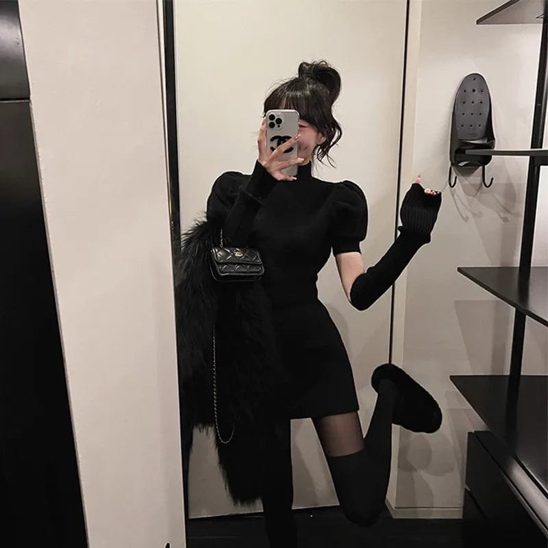 2024 spring new arrival office lady short sleeve slim fit dress with long sleeve 2 piece sweater set