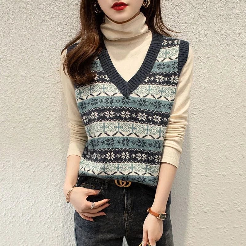 2024 Spring new arrivals fashion women's high quality loose jacquard V-neck vest sleeveless knit sweater