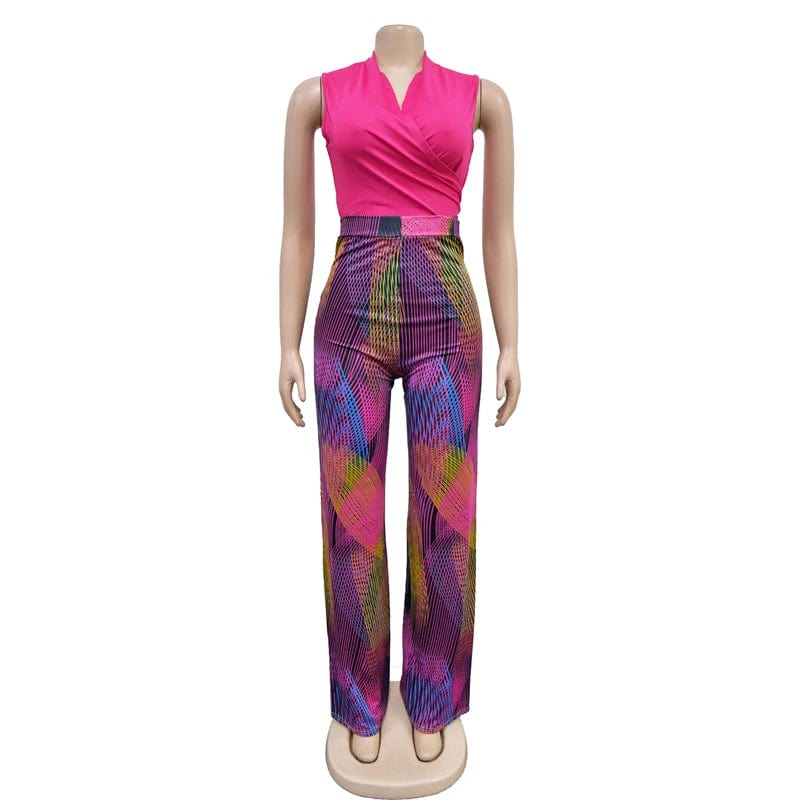 2024 spring new style women clothing ladies sexy two 2 piece long pants and sleeveless top set women plus size outfit for women