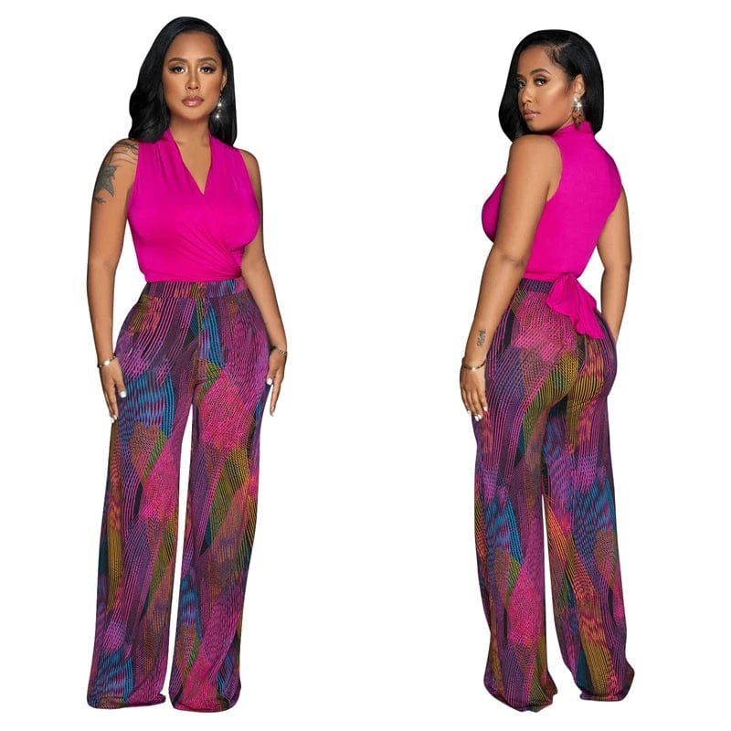 2024 spring new style women clothing ladies sexy two 2 piece long pants and sleeveless top set women plus size outfit for women