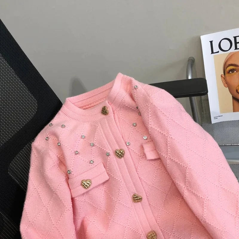 2024 Spring woman new arrival crew neck long sleeve elegant cardigan beading sweater coat