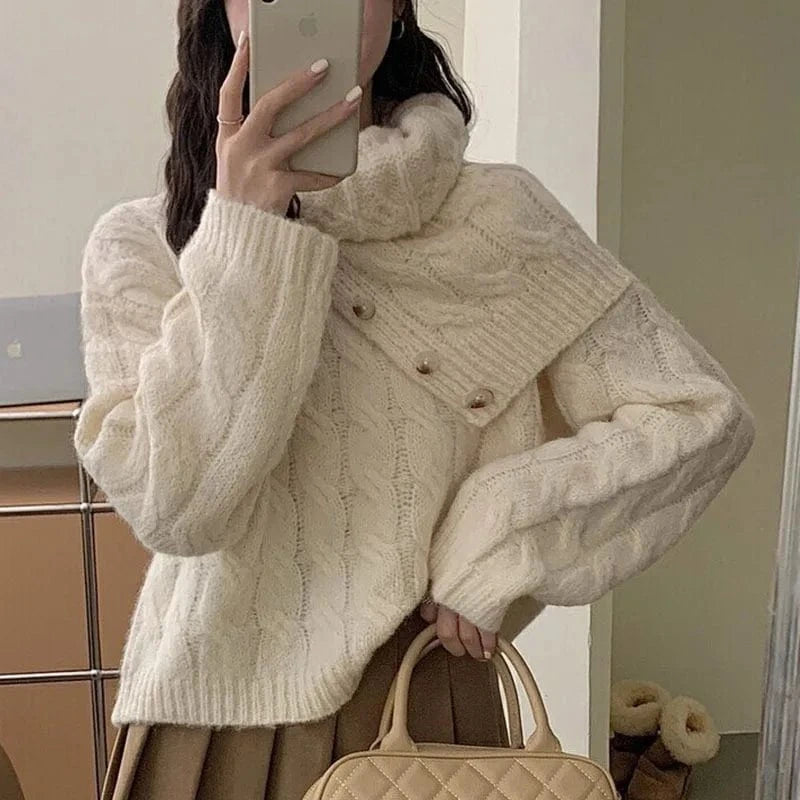 2024 Spring women new arrival crew neck long sleeve loose solid scarf shawl sweater jumper