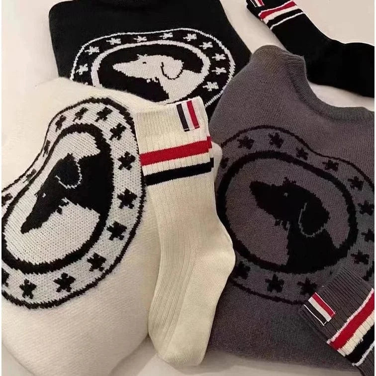 2024 Spring women new arrival crew neck long sleeve oversize cartoon animal classic jacquard sweater jumper