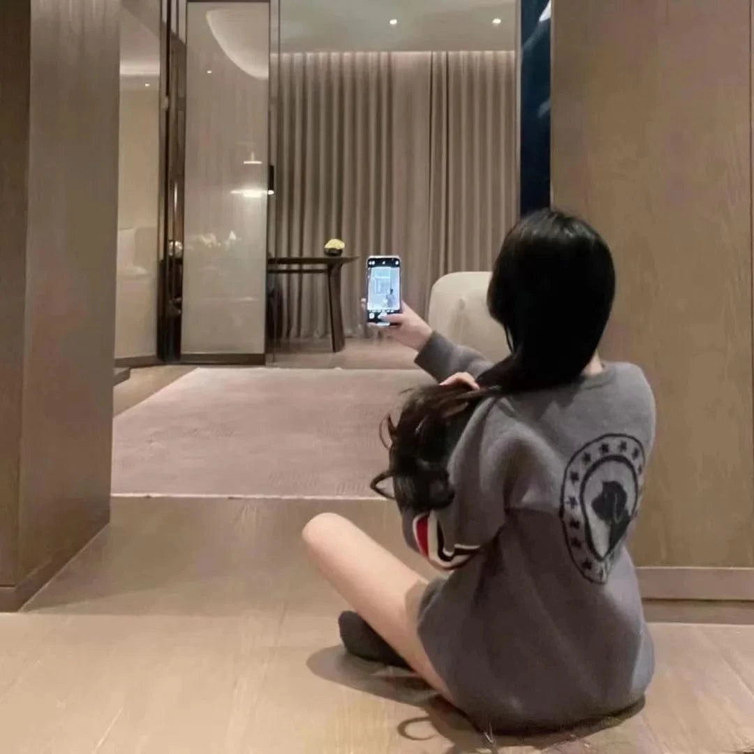 2024 Spring women new arrival crew neck long sleeve oversize cartoon animal classic jacquard sweater jumper