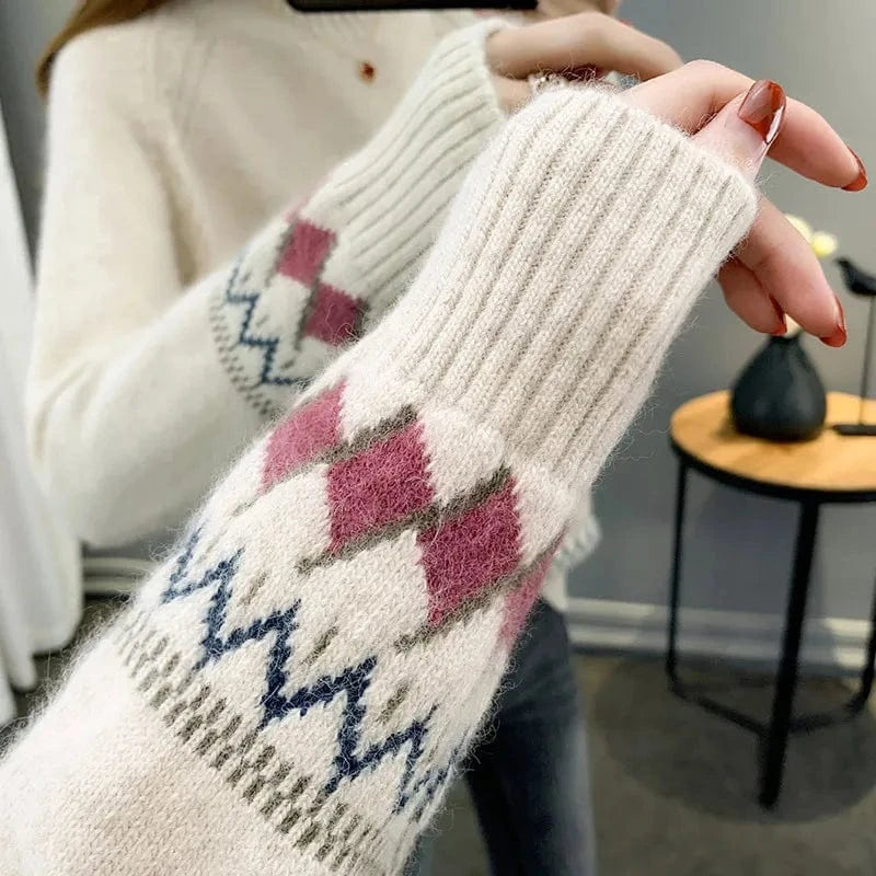 2024 Spring women new arrival crew neck Smiling face Jacquard raglan sleeve oversize lady sweater pullover