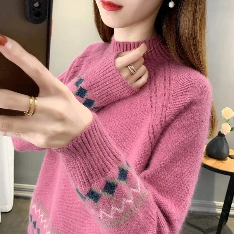 2024 Spring women new arrival crew neck Smiling face Jacquard raglan sleeve oversize lady sweater pullover