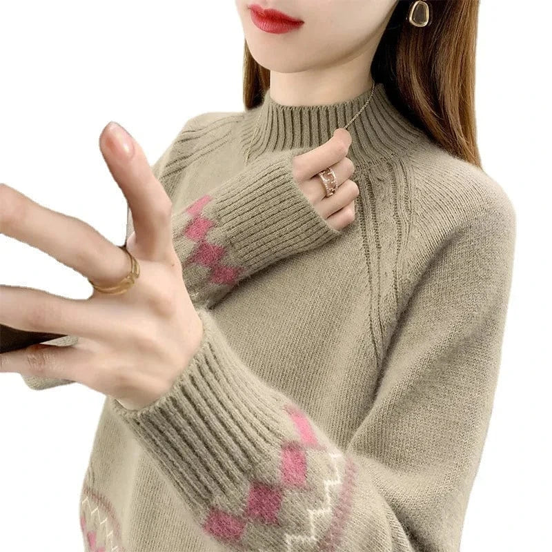 2024 Spring women new arrival crew neck Smiling face Jacquard raglan sleeve oversize lady sweater pullover