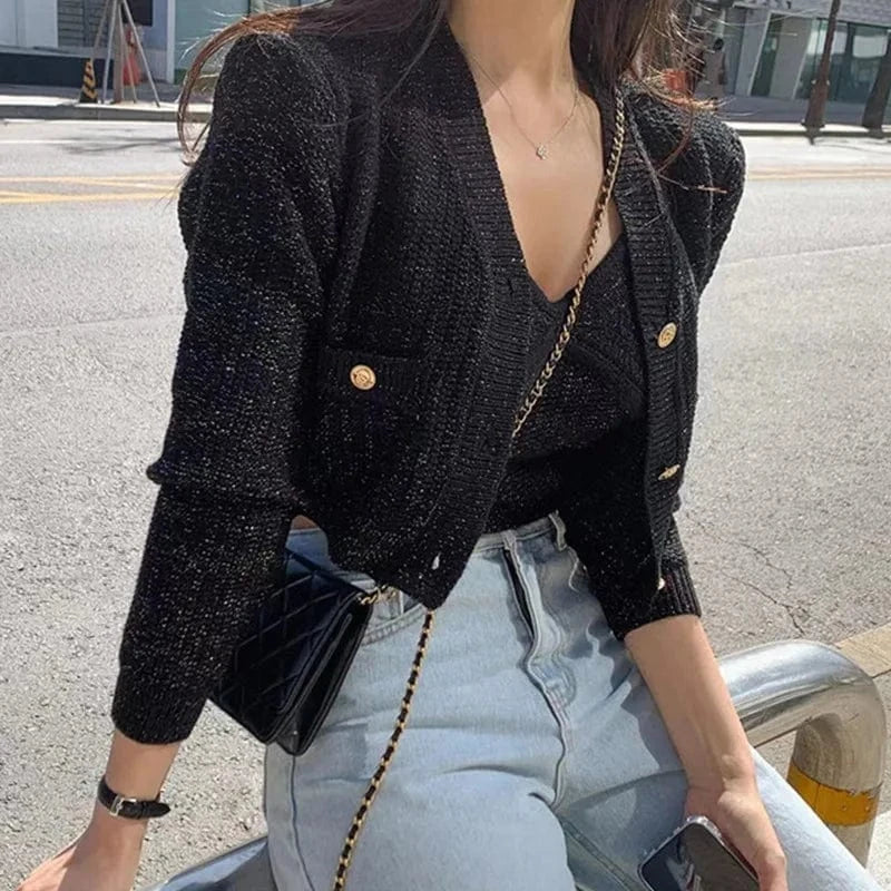 2024 Spring women new arrival open chest long sleeve solid cardigan sleeveless and singlet jumper sweater set