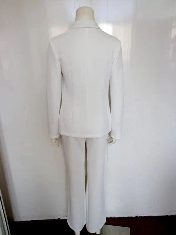 2024 Spring Women's Fashion candy color Long sleeved ladies blazer and wide leg pants two piece set women's outfits office wear