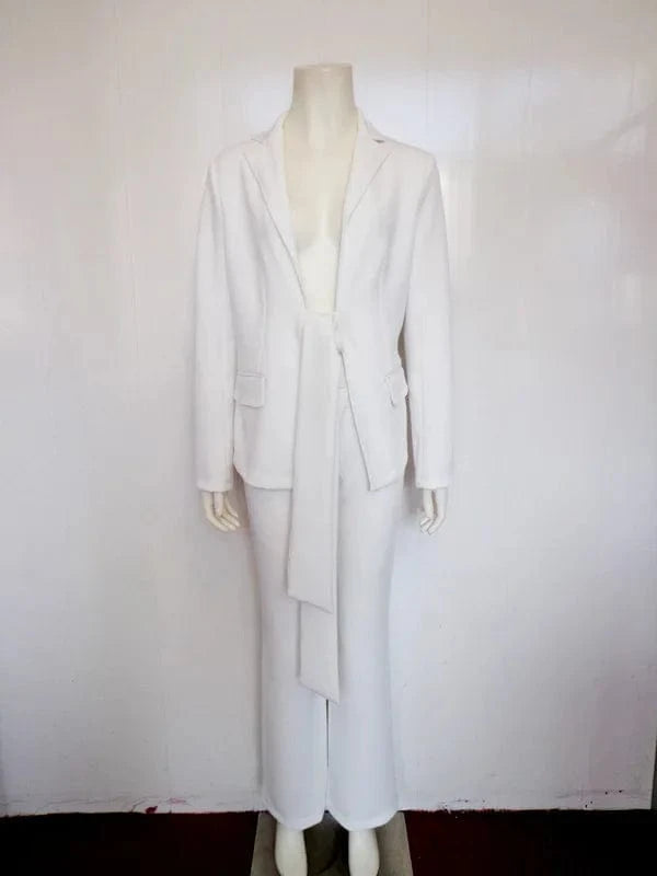 2024 Spring Women's Fashion candy color Long sleeved ladies blazer and wide leg pants two piece set women's outfits office wear