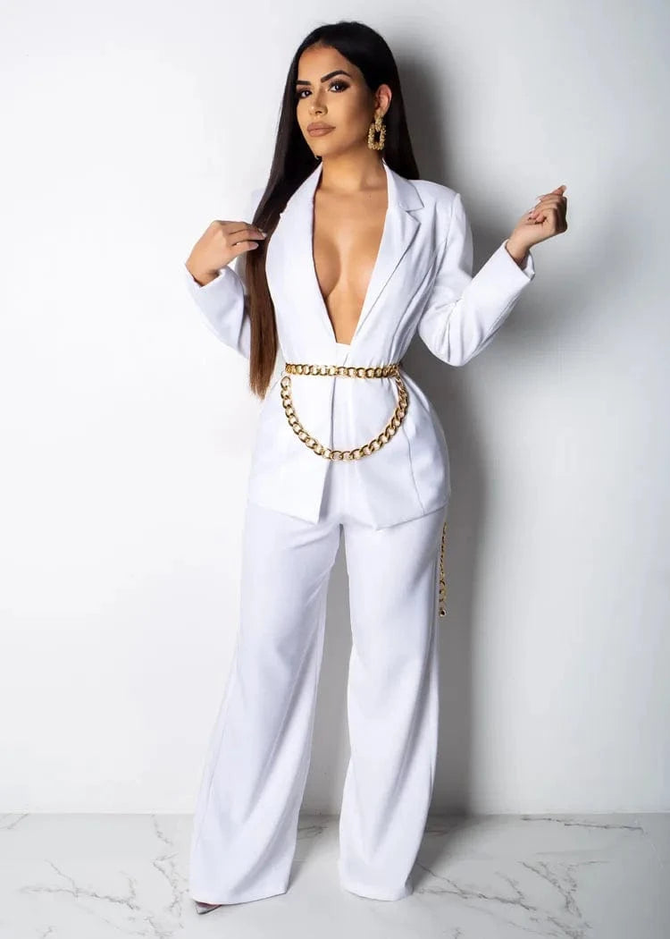 2024 Spring Women's Fashion candy color Long sleeved ladies blazer and wide leg pants two piece set women's outfits office wear