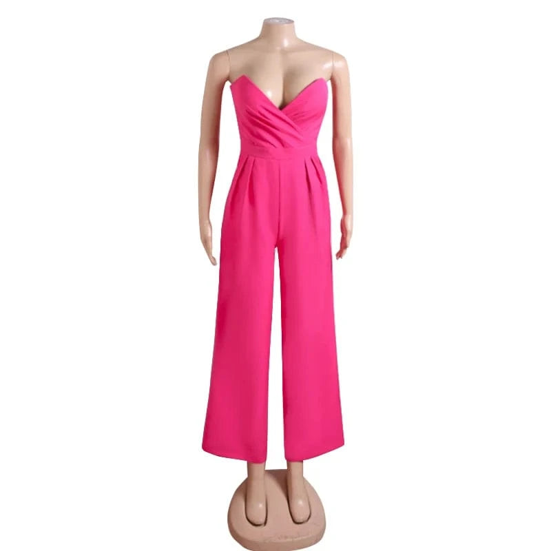 2024 Strapless High Waist Design Pink Jumpsuit Spring Jacket Sexy Women Two Piece Formal Suit